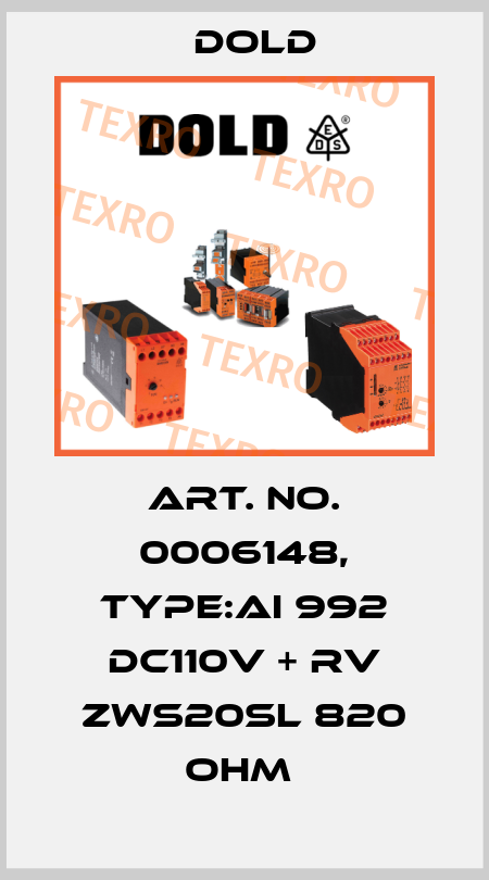 Art. No. 0006148, Type:AI 992 DC110V + RV ZWS20SL 820 OHM  Dold
