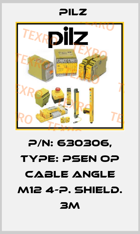 p/n: 630306, Type: PSEN op cable angle M12 4-p. shield. 3m Pilz