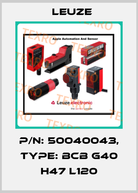 p/n: 50040043, Type: BCB G40 H47 L120 Leuze