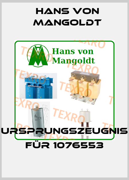 URSPRUNGSZEUGNIS für 1076553 Hans von Mangoldt