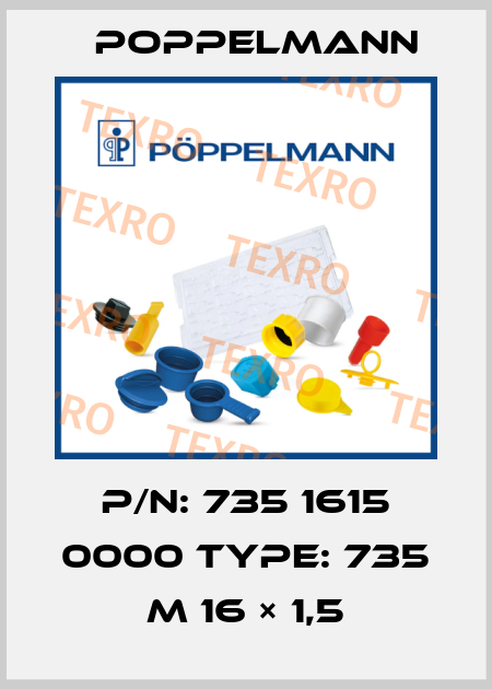 P/N: 735 1615 0000 Type: 735 M 16 × 1,5 Poppelmann
