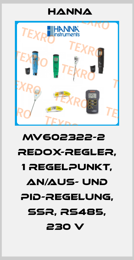 MV602322-2   REDOX-REGLER, 1 REGELPUNKT, AN/AUS- UND PID-REGELUNG, SSR, RS485, 230 V  Hanna