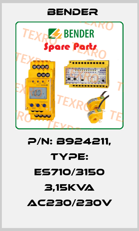 p/n: B924211, Type: ES710/3150 3,15kVA AC230/230V Bender