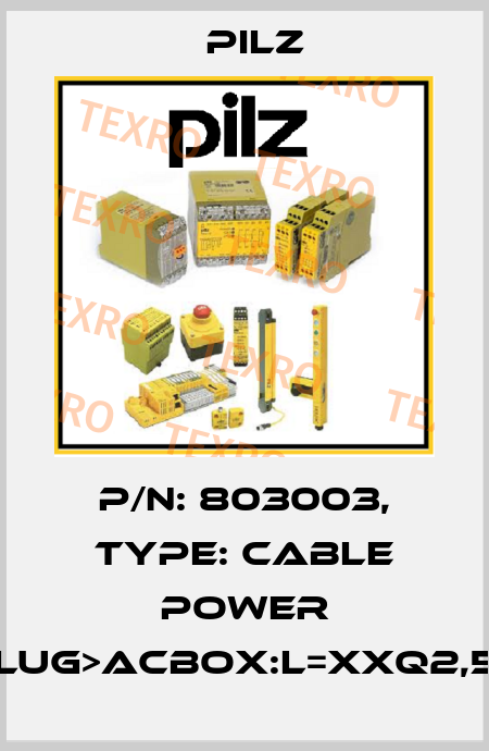 p/n: 803003, Type: Cable Power DD4plug>ACbox:L=xxQ2,5BrSK Pilz