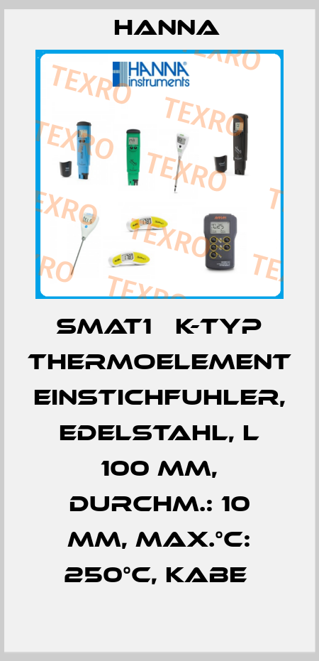 SMAT1   K-TYP THERMOELEMENT EINSTICHFUHLER, EDELSTAHL, L 100 MM, DURCHM.: 10 MM, MAX.°C: 250°C, KABE  Hanna