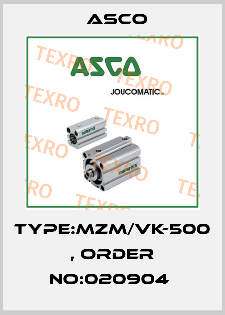 TYPE:MZM/VK-500 , ORDER NO:020904  Asco