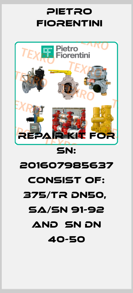 Repair kit for SN: 201607985637 consist of: 375/TR DN50,  SA/SN 91-92 and  SN DN 40-50 Pietro Fiorentini