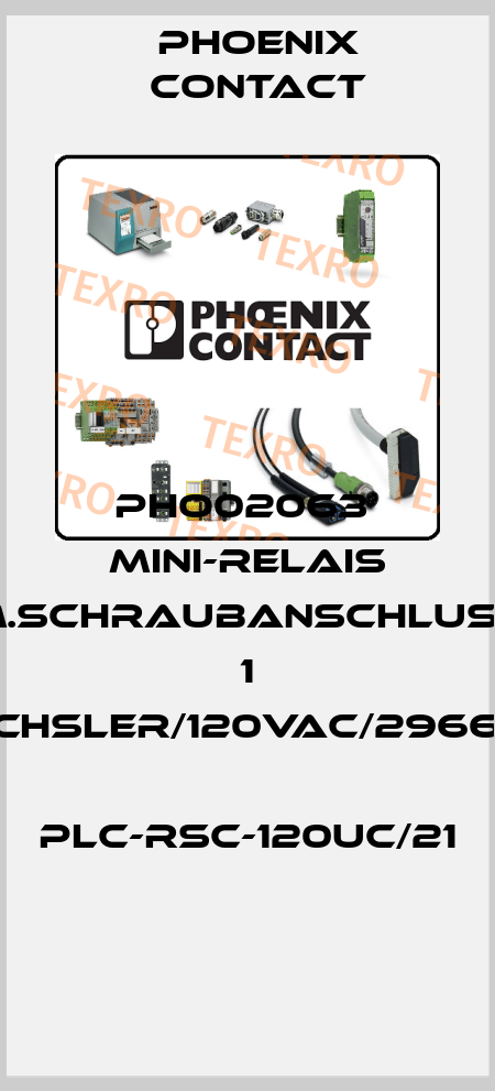 PHO02063  Mini-Relais m.Schraubanschluss  1 Wechsler/120VAC/2966197  PLC-RSC-120UC/21  Phoenix Contact