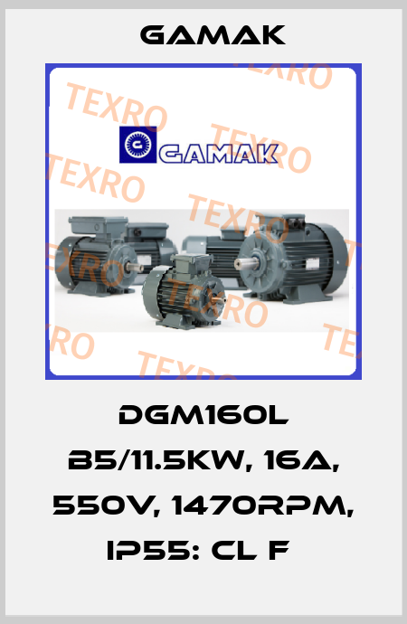 DGM160L B5/11.5KW, 16A, 550V, 1470RPM, IP55: CL F  Gamak