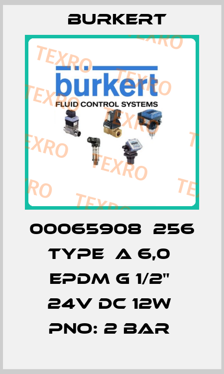 00065908  256 TYPE  A 6,0  EPDM G 1/2"  24V DC 12W  PNO: 2 BAR  Burkert