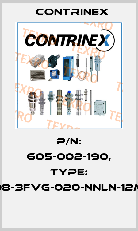 P/N: 605-002-190, Type: S08-3FVG-020-NNLN-12MG  Contrinex