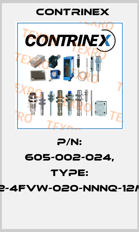 P/N: 605-002-024, Type: S12-4FVW-020-NNNQ-12MG  Contrinex
