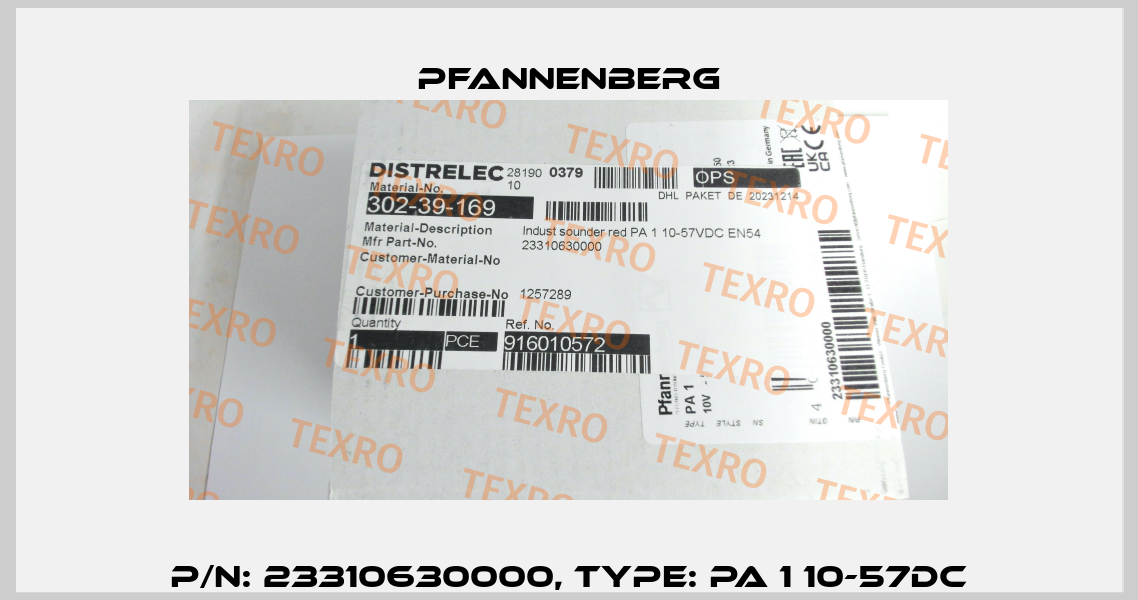 P/N: 23310630000, Type: PA 1 10-57DC Pfannenberg