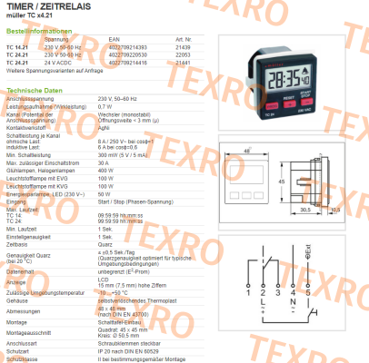 TC 14.21 - 230V 50-60 Hz / PN: 21439 Hugo Muller