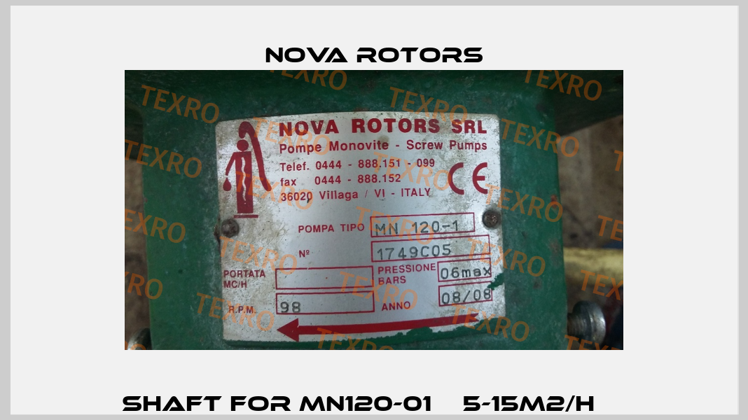 Shaft For MN120-01    5-15m2/h     Nova Rotors