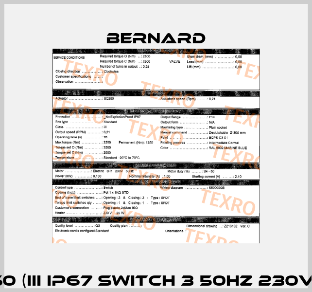 SQ250 (III IP67 Switch 3 50Hz 230V 70s) Bernard