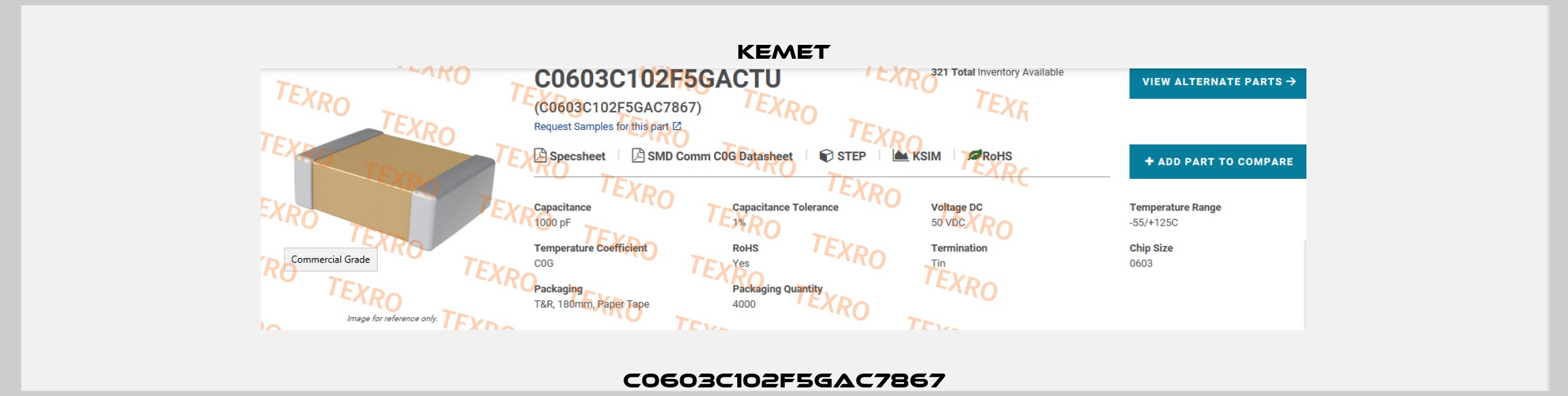 C0603C102F5GAC7867 Kemet