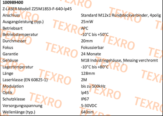 Z25M18S3-F-640-lp45 Z-LASER