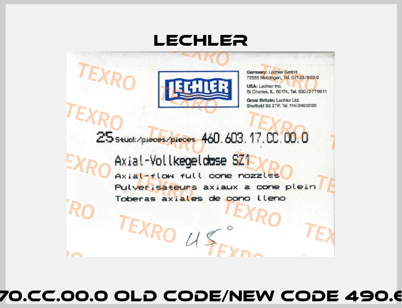 490.603.70.CC.00.0 old code/new code 490.603.30.CC Lechler