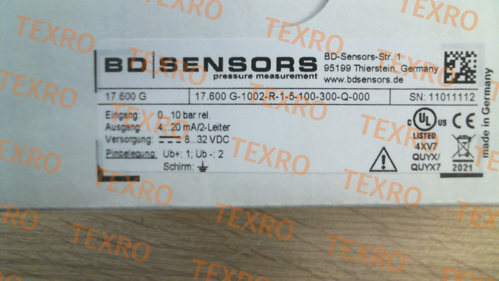 17.600G-1002-R-1-5-100-300-Q-000 Bd Sensors