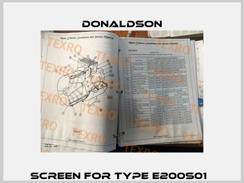 Screen for type E200S01   Donaldson